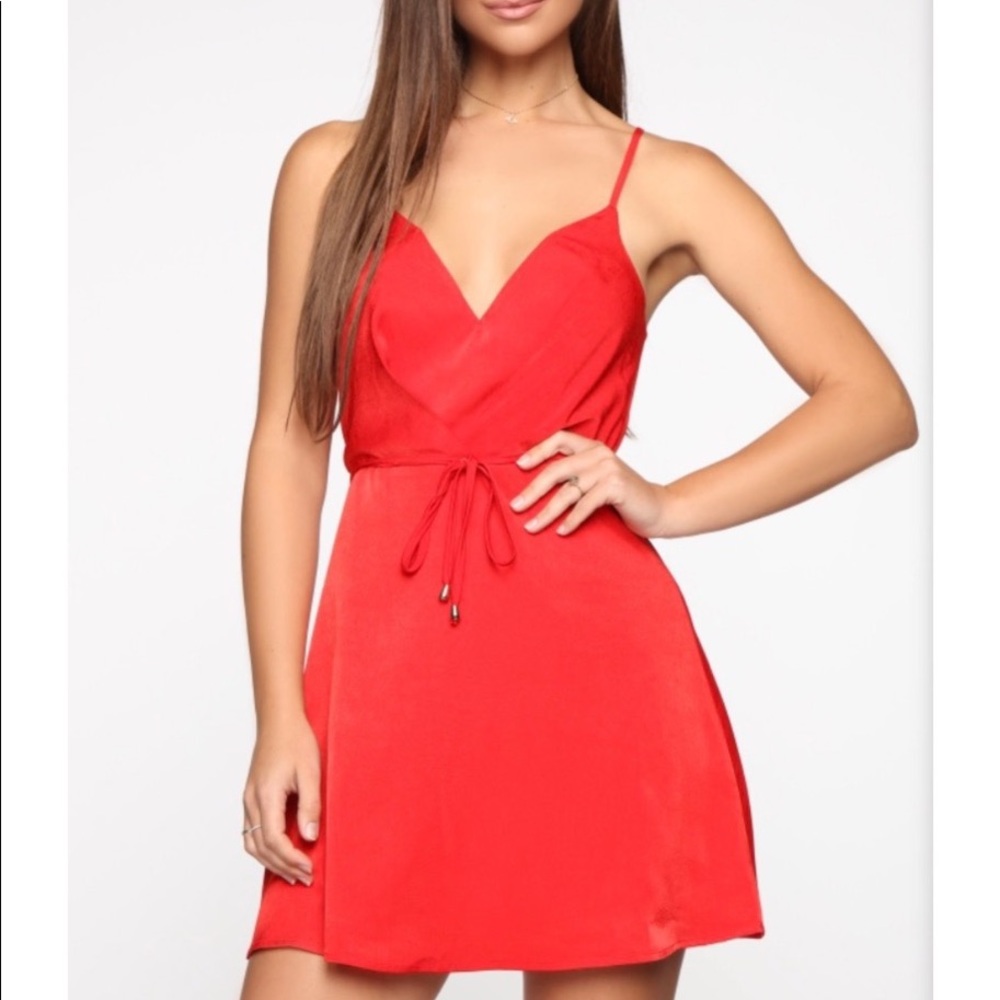 Red satin summer mini dress